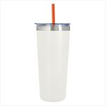 White Tumbler with Orange Straw And Clear Lid With White Flip-Top Accent